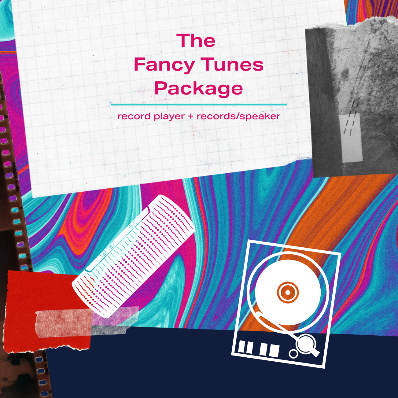 The Fancy Tunes Package - record player and records/speaker